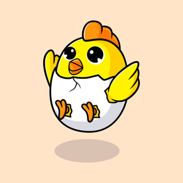 Cute chicks jumping and smiling vector mascot illustration