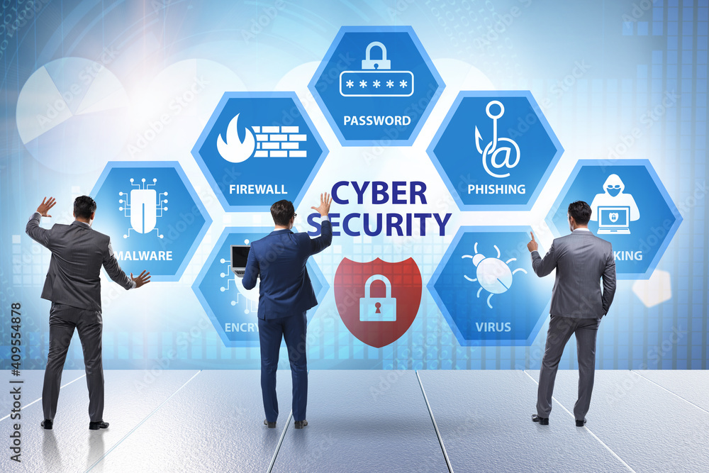 Poster cybersecurity concept with key elements