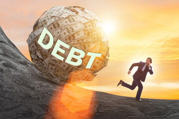 Businessman running away in debt and loan concept