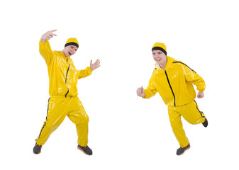 Man in yellow suit isolated on white