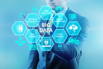 Big data concept with businessman pressing virtual button
