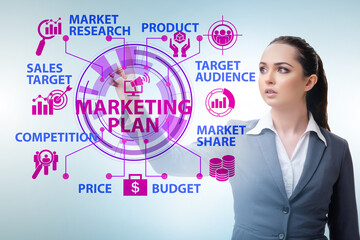 Marketing plan concept illustration with businesswoman