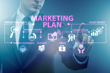 Fototapeta premium Marketing plan concept illustration with businessman