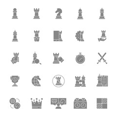 Fototapeta premium Set of chess gray icon. Board game, king, queen, bishop, pawn, rook, knight and more.