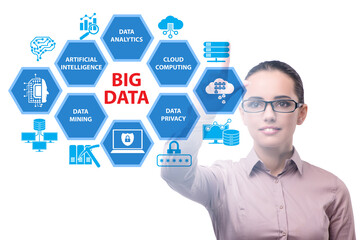 Big data concept with businesswoman pressing virtual button