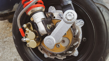 The front wheel is modified by a scooter motorbike with the addition of disc brakes and modern...