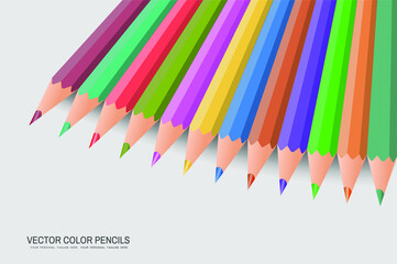 Realistic colorful vector pencils on grey background