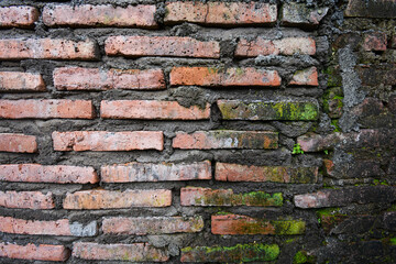 Red grunge brick wall, abstract background texture with old dirty and vintage style pattern