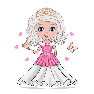 Isolated vector illustration of a fairy princess on a white background. Hearts and buns.