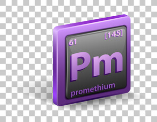 Promethium chemical element. Chemical symbol with atomic number and atomic mass.