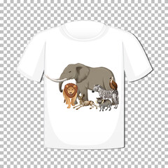 Wild animal group design on t-shirt isolated on transparent background