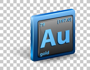 Gold chemical element. Chemical symbol with atomic number and atomic mass.