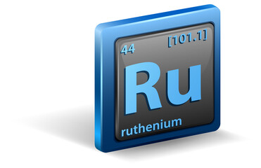 Ruthenium chemical element. Chemical symbol with atomic number and atomic mass.