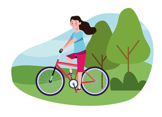 woman in bicycle on the camp character healthy lifestyle