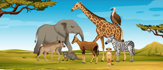 Gruppe wilder afrikanischer Tiere in der Waldszene © blueringmedia