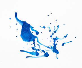 Blue watercolor splashes on the white background