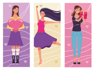 group of three beautiful young women celebrating