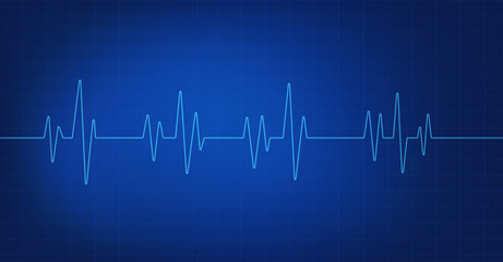 Heartbeat line icon isolated on blue background. Pulse Rate Monitor. Blue electrocardiogram. Vector illustration.