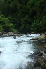 beautiful clear river flow in tropical forest. Central Java Province, Indonesia 