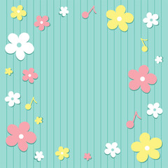 かわいい花を散りばめた春色フレーム　青