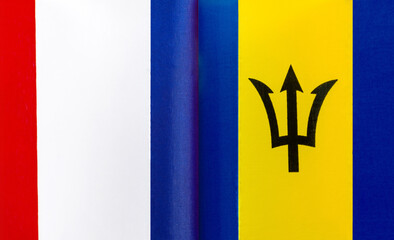 fragments of the national flags of France and Barbados close-up