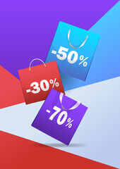 package for purchases colorful paper shopping bag special offer sale discount concept vertical vector illustration