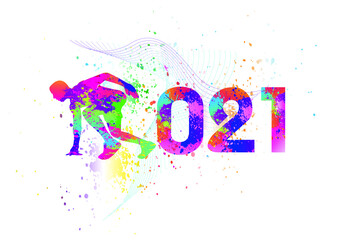 Fototapeta na wymiar Running logo design. 2021. Colorful sport background. Vector illustration.