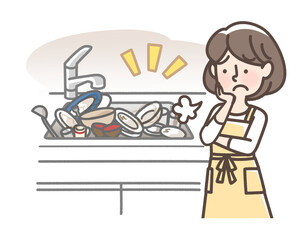 溜まった食器に困る主婦