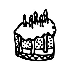 Hand Drawn Valentine Day Cake Vector Illustration in Doodle Style. Isolated Elements on White Background. Black and White Symbols of Love.