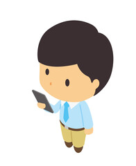 スマホを持った男性のアイソメトリックイラスト
