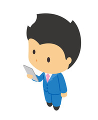 スマホを持った男性のアイソメトリックイラスト