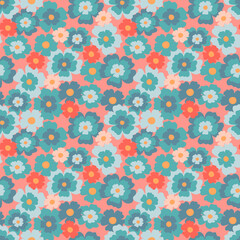 vector seamless pattern with hand drawn floral ornament on a blue background. patern for printing on clothing, fabric, wrapping paper, flower background, wallpaper