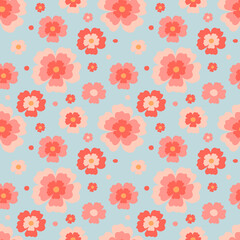 cute vector seamless pattern with hand drawn floral ornament on a blue background. patern for printing on clothing, fabric, wrapping paper, flower background, wallpaper