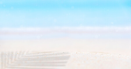 Fototapeta na wymiar Leaf shadow on beach scenery red shells in the sand