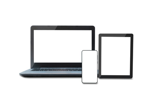 Laptops, tablets and mobile phones. Mock up image of electronic gadgets