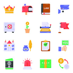 
Pack of Currency and Law Equipments Flat Icons 
