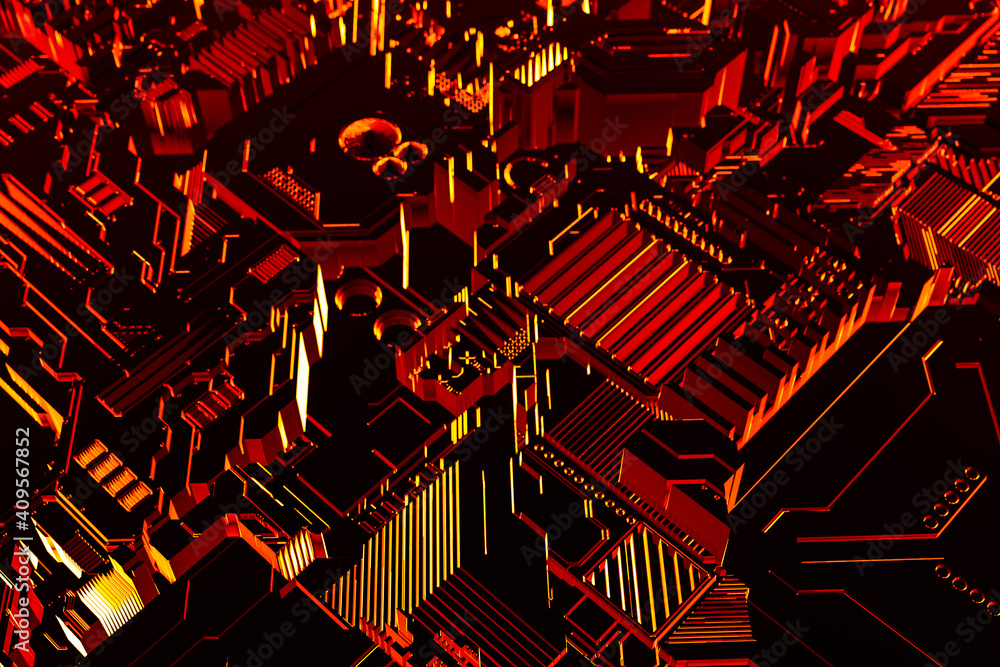 Poster 3d illustration of a pattern in the form of a metal, technological plating of a spaceship or a robot