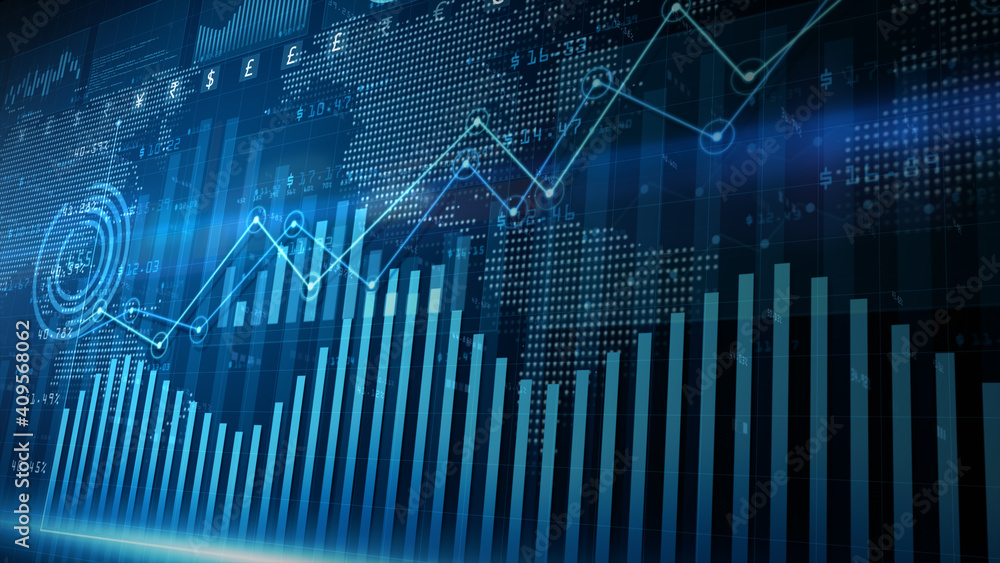 Poster digital data financial investment trends, financial business diagram with charts and stock numbers s