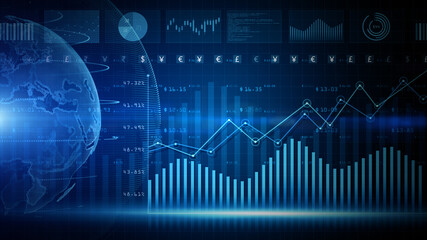 Digital data financial investment trends, Financial business diagram with charts and stock numbers showing profits and losses over time dynamically, Business and finance. 3d rendering