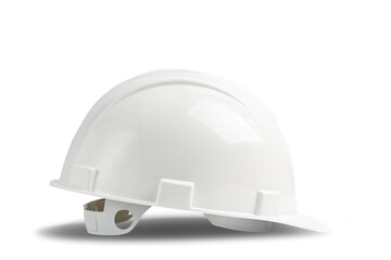 White plastic safety helmet isolated on white background with shadow