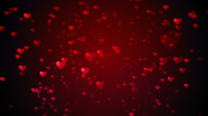 Fototapeta na wymiar Valentine's day abstract background, flying red hearts and particles valentines background concept. 3d rendering