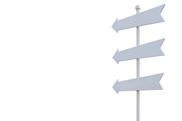 White painted wooden sign with an arrow pointing out