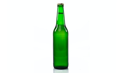 beer in a green bottle isolated on a white background
