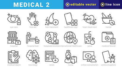 medical 2, elements of medical icon set. Outline Style. vector editable icons
