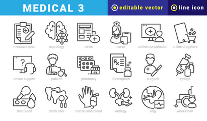 medical 3, elements of medical icon set. Outline Style. vector editable icons