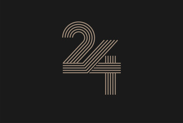 Number 24 Logo, Monogram Number 24 logo multi line style, usable for anniversary and business logos, flat design logo template, vector illustration - obrazy, fototapety, plakaty