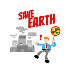 businessman worker stop nuclear activity sign cartoon doodle flat design style vector illustration