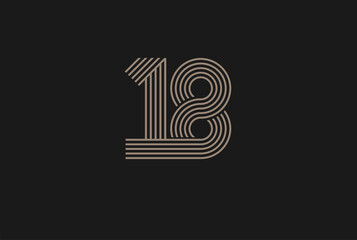 Number 18 Logo, Monogram Number 18 logo multi line style, usable for anniversary and business logos, flat design logo template, vector illustration - obrazy, fototapety, plakaty