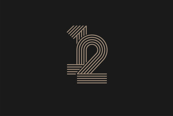 Number 12 Logo, Monogram Number 12 logo multi line style, usable for anniversary and business logos, flat design logo template, vector illustration - obrazy, fototapety, plakaty