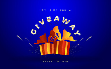 Giveaway winners poster template design. Gift box vector illustration with modern typography text style. can use for, landing page, template, ui, web, mobile app, poster, banner,